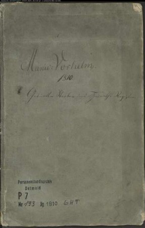 Zivilstandsregister der Munizipalität Vorhelm (GHT 1810). (Gemeinde: Vorhelm, Kreis Beckum)