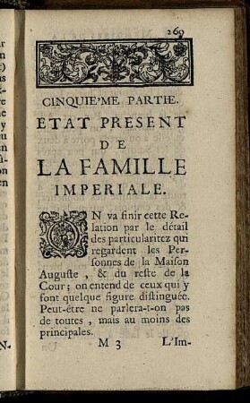 Cinquie'me Partie. Etat Present De La Famille Imperiale.