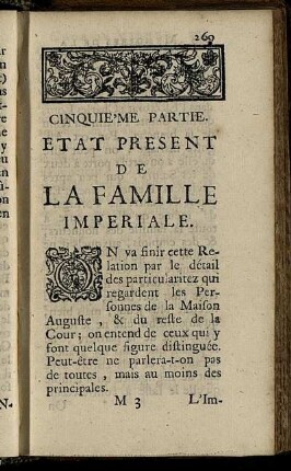 Cinquie'me Partie. Etat Present De La Famille Imperiale.