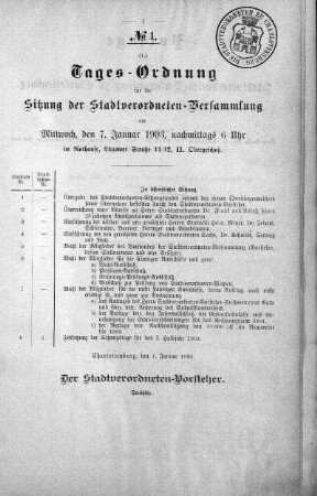 Tages-Ordnung, 07. Januar 1903