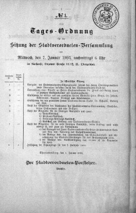 Tages-Ordnung, 07. Januar 1903