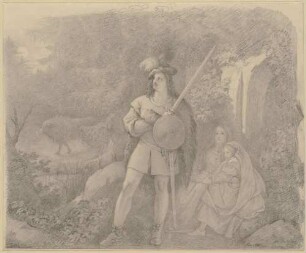 Ritter im Wald, zwei Damen bewachend