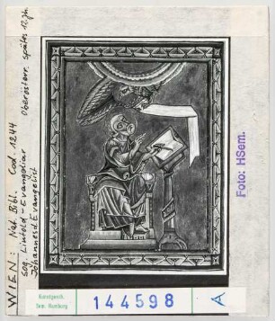 Wien, Nationalbibliothek: Cod. 1244, sog. Lintold-Evangeliar, Spätes 12. Jhd. Evangelist Johannes