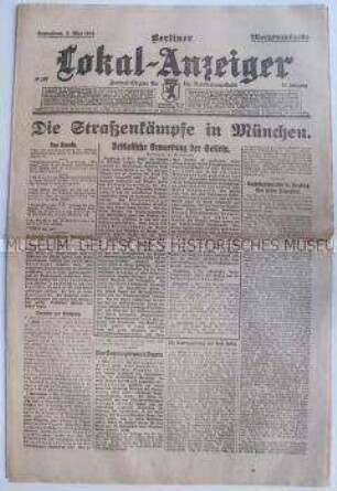 "Berliner Lokal-Anzeiger" zu den revolutionären Kämpfen in München und in Ungarn