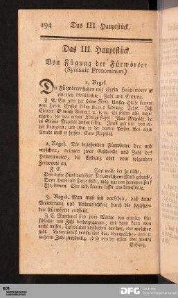 Das III. Hauptstück. Von Fügung der Fürwörter (Syntaxis Pronominum.)