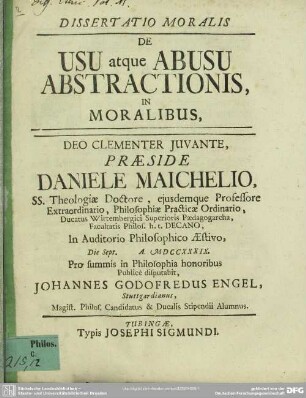 Dissertatio Moralis De Usu atque Abusu Abstractionis, In Moralibus