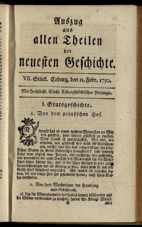 VII. Stück. Coburg, den 11. Febr. 1750.