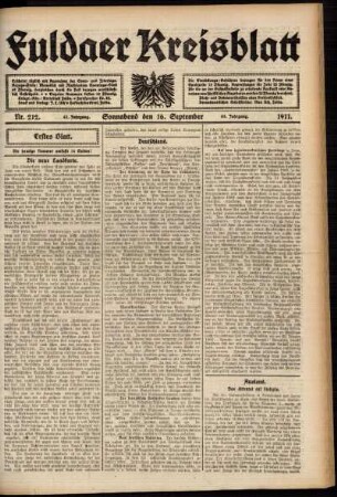 Erste Ausgabe vom Samstag, den 16. September 1911.