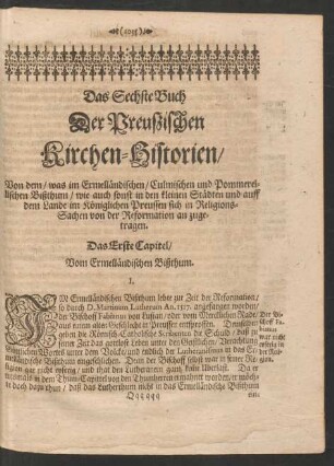 Das Erste Capitel/ Vom Ermelländischen Bißthum.