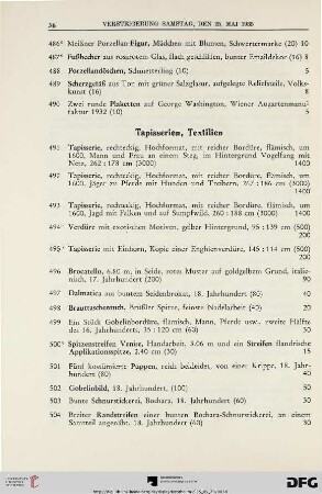 Tapisserien, Textilien (Nr. 491-509)