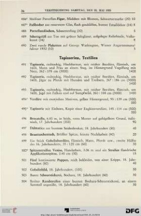 Tapisserien, Textilien (Nr. 491-509)