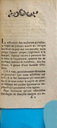 Opinion de plusieurs gentilshommes françois, sur la nullité & les inconvéniens des délibérations de toute association quelconque de françois émigrés