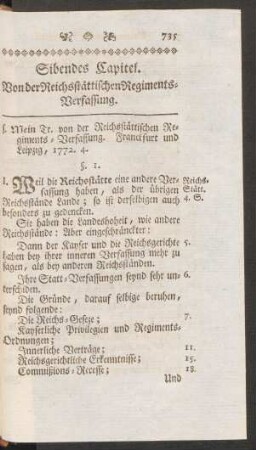 Sibendes Capitel. Von der Reichsstättischen Regiments-Verfassung.