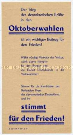 Aufruf zur Wahl der Kandidaten der Nationalen Front bei der Volkskammerwahl