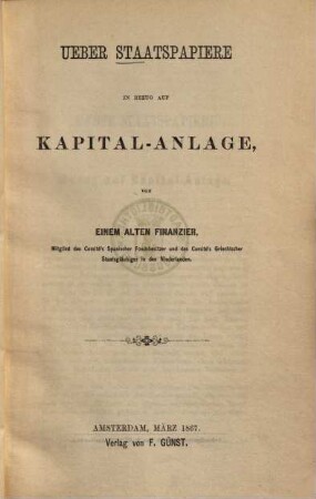 Über Staatspapiere in Bezug auf Kapital-Anlage