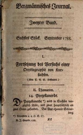 Bergmännisches Journal. [1],2. 1788, St. 6 - 9 (Sept. - Dez.)