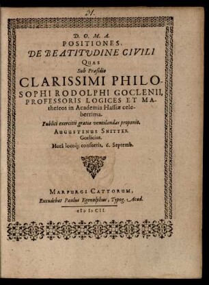 Positiones De Beatitudine Civili