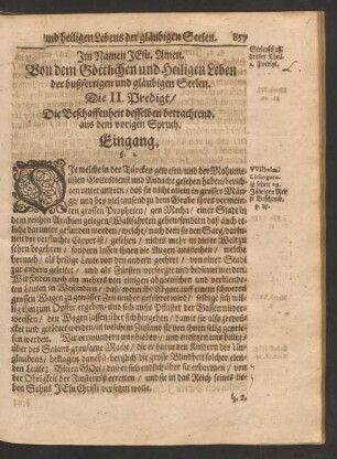 Von dem Göttlichen und Heiligen Leben der bußfertigen und gläubigen Seelen. Die II. Predigt/ Die Beschaffenheit desselben betrachtend. aus dem vorigen Spruch.