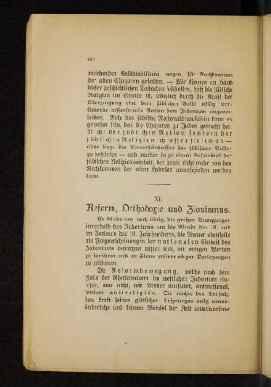 XI. Reform, Orthodoxie und Zionismus.