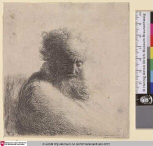[Brustbild eines alten, nach unten blickenden Mannes im Dreiviertelprofil; Bust of an Old Bearded Man, Looking Down, Three Quarters Right; Vieillard à grande barbe]