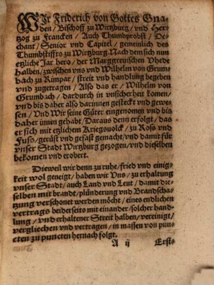 Copei des Vertrags zwischen dem Bischoff zu Wirtzburg vnd Wilhelm von Grumbach : [im drey vnd sechtzigsten Jar]