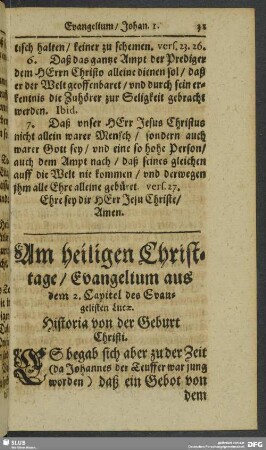 Am heiligen Christtage, Evangelium aus dem 2. Capitel des Evangelisten Lucae