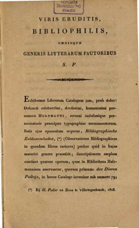 Bibliotheca Hultmanniana : sive catalogus librorum ... quos ... congessit Carolus Gerardus Hultman