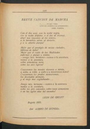 Breve canción de marcha : Del "Libro de signos"