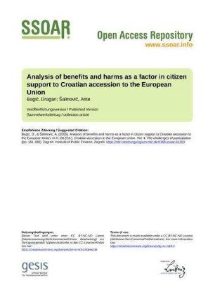 Analysis of benefits and harms as a factor in citizen support to Croatian accession to the European Union