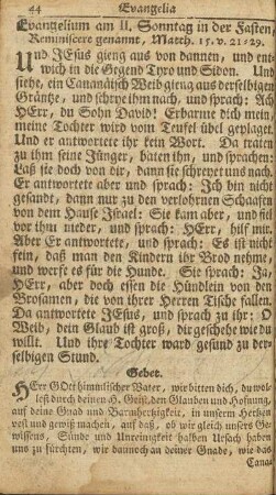 Evangelium am II. Sonntag in der Fasten, Reminiscere genannt, Matth. 15. v. 21-29.