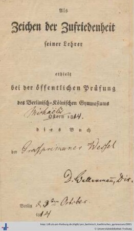 [Provenienz]: Berlinisch-Köllnisches Gymnasium