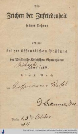 [Provenienz]: Berlinisch-Köllnisches Gymnasium