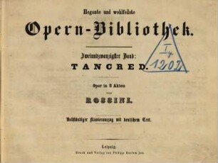 Tancred : Oper in 2 Akten