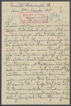 Brief von Herrn von der Goltz an den Marine-Attaché in Konstantinopel