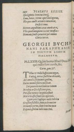 Georgii Buchanani Paraphrasis In Tertium Librum Psalmorum.