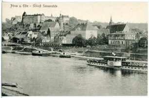 Pirna. Schloss Sonnenstein - Elbe m. Dampfer