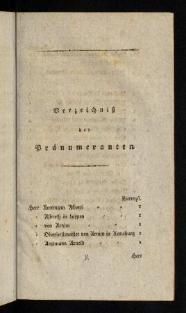 Verzeichnis der Praenumeranten