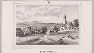Die Kirche und einige Häuser von Niederbobritzsch (Bobritzsch-Hilbersdorf) östlich von Freiberg, aus Sachsens Kirchen-Galerie von Hermann Schmidt, 1838, Bd. 2