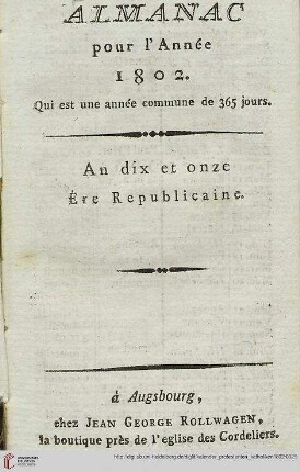 Almanac pour l'Année 1802