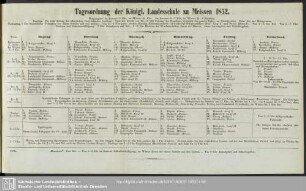 Tagesordnung der Königl. Landesschule zu Meissen 1852