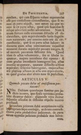 397-408, Articulus V. Quomodo peccata dubia ad confessonem pertineant?