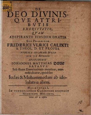 De Deo divinisque attributis exercitatio