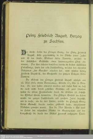 Prinz Friedrich August, Herzog zu Sachsen