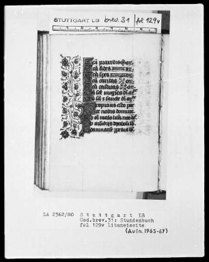 Lateinisch-französisches Stundenbuch — Mehrere Initialen S, zwei Initialen O, Initialen P und A; Teilbordüre, Folio 129verso