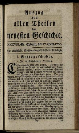 XXXVIII. St. Coburg, den 17. Sept. 1760.