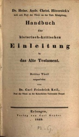 Handbuch der historisch-kritischen Einleitung in das Alte Testament, 3