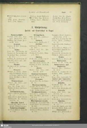3. Abtheilung. Berufsklassen und Gewerbebetriebe : 3. Abtheilung. Handels- und Gewerbestand in Kappel