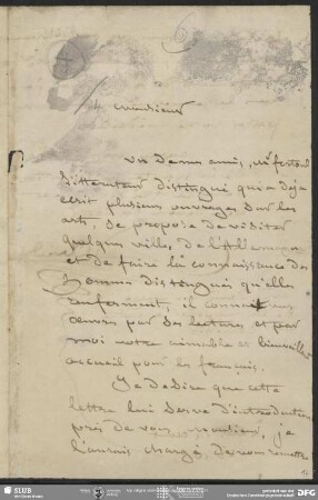 Eigenh. Brief von Pierre Jean David D'Angers an August Wilhelm von Schlegel, Paris, 14.08.1840