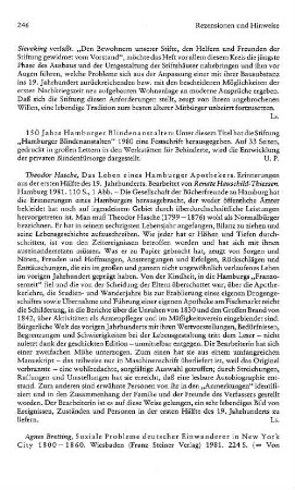 Hasche, Theodor :: Das Leben eines Hamburger Apothekers, Erinnerungen aus der ersten Hälfte des 19. Jahrhunderts, bearb. von Renate Hauschild-Thiessen : Hamburg, Gesellschaft der Bücherfreunde zu Hamburg, 1981
