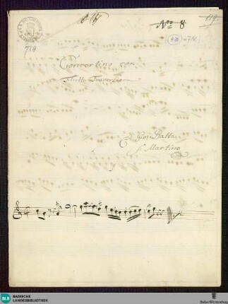 Concertino - Mus. Hs. 784 : fl, vl (2), b; C; GroF 806 JenS deest FarinaS 2004 2